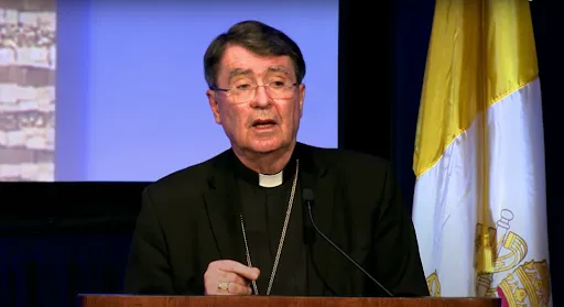 Screenshot of Apostolic Nuncio Christophe Pierre as he addresses the general assembly of the U.S.  Conference of Catholic Bishops (USCCB) on Nov. 16, 2021, in Baltimore, Md.?w=200&h=150