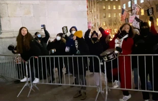 Pro-abortion demonstrators yelled obscenities at people leaving a pro-life vigil at St. Patrick's Cathedral in New York City on Jan. 22, 2022. Joe Bukuras/CNA