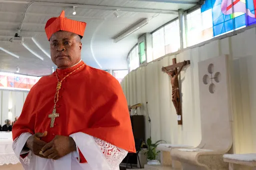 Cardinal Peter Ebere Okpaleke, bishop of the southern Nigerian diocese of Ekwulobia, pictured as he took possession of his titular church in Rome on Feb. 5, 2023.?w=200&h=150