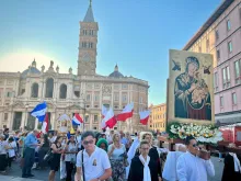 Procession for the feast of Our Lady of Perpetual Help passes in front of Rome’s Basilica of St. Mary Major.