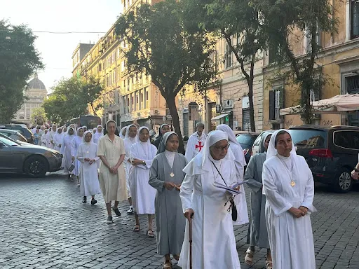More than 30 religious sisters participated in the Marian procession. Credit: Courtney Mares/CNA