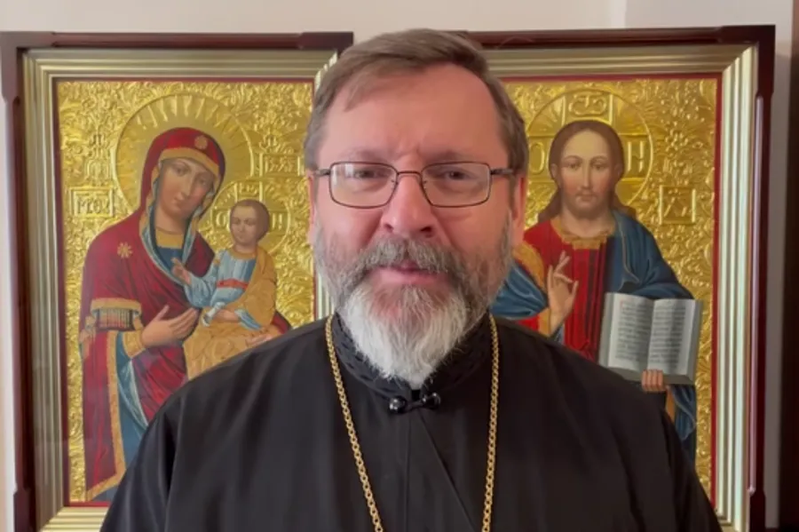 Major Archbishop Sviatoslav Shevchuk records a video message in Kyiv, Ukraine, on March 8, 2022.?w=200&h=150