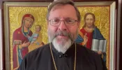 Major Archbishop Sviatoslav Shevchuk records a video message in Kyiv, Ukraine, on March 8, 2022.