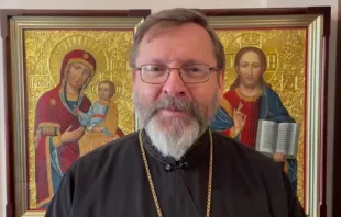 Major Archbishop Sviatoslav Shevchuk records a video message in Kyiv, Ukraine, on March 8, 2022. news.ugcc.ua.