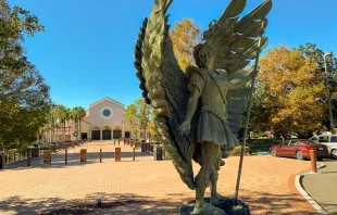 A statue of St. Michael the Archangel is one of several opportunities for outdoor veneration at the Basilica of the National Shrine of Mary, Queen of the Universe in Orlando near the major theme parks. Credit: KEVIN SCHWEERS | CATHOLIC HERALD
