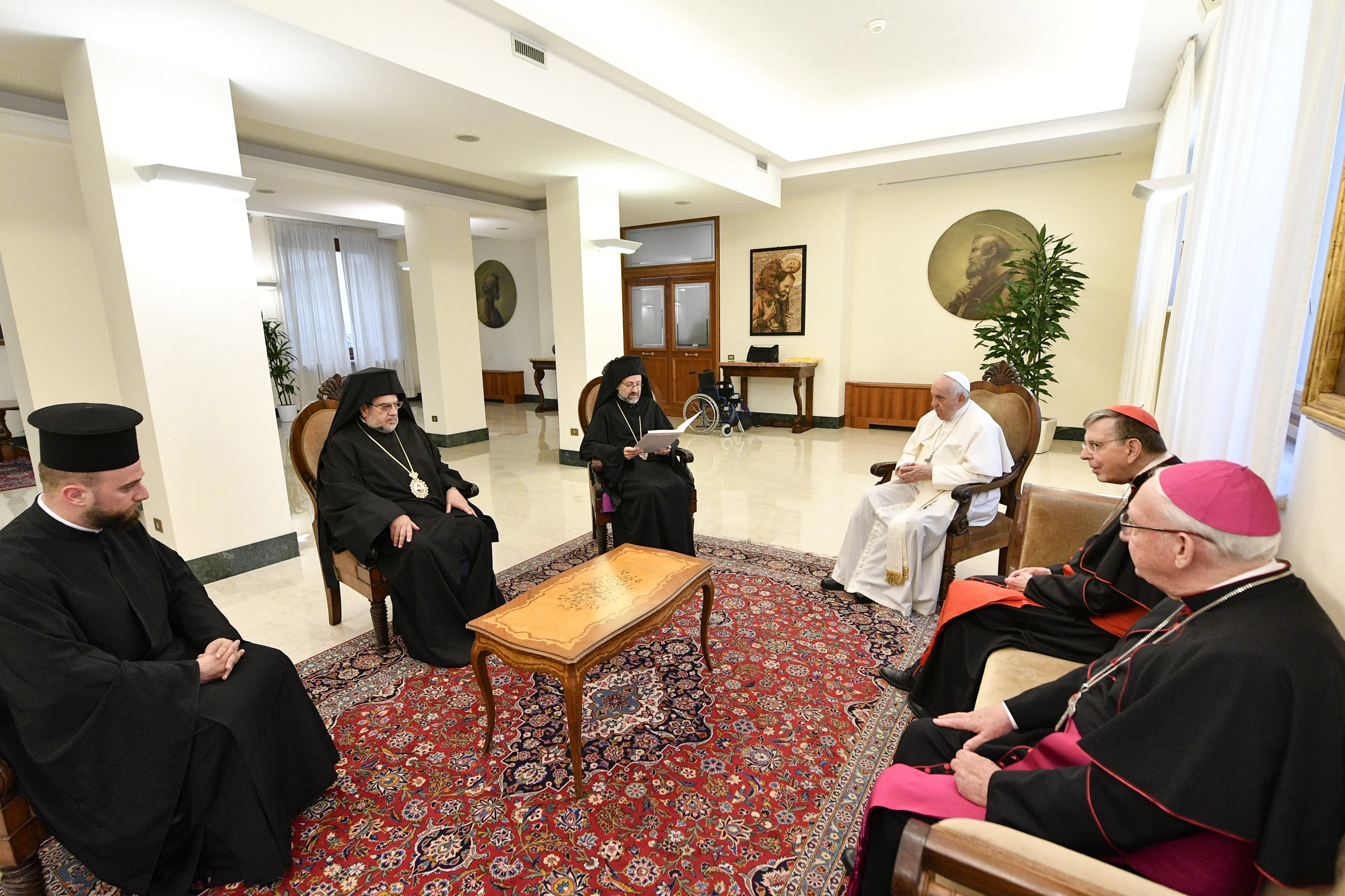 Pope Francis meets with a delegation from the Ecumenical Patriarchate of Constantinople in the Vatican's Santa Marta guesthouse, June 30, 2022.?w=200&h=150