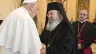 Pope Francis converses with Metropolitan Agathangelos, director general of the Apostolikí Diakonía of the Greek Orthodox Church, at the Vatican on May 16, 2024.