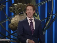 Joel Osteen preaches at Lakewood Church in Houston, Texas, during the 8:30 a.m. Sunday service on June 5, 2022. Pro-abortion activists disrupted the 11 a.m. service later the same day.