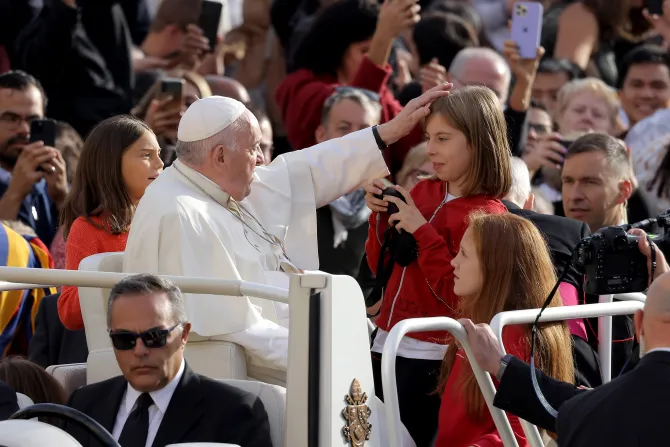 Pope Francis blessed a child at the general audience on St. Peter's Square, Sept. 28, 2022