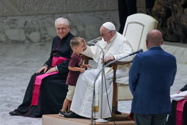 Pope Francis called the little boy who approached him during the general audience Aug. 17, 2022, "courageous.". Pablo Esparza/CNA