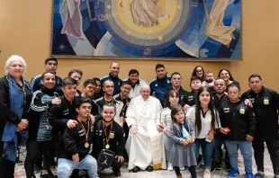 Pope Francis meets with the Argentine dwarf soccer team at an audience on Wednesday, Oct. 26, 2022, at the Vatican. Photo credit: Vatican Media