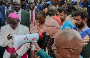 Cardinal Pietro Parolin addresses returnees and refugees at their camp in the Diocese of Malakal in South Sudan Aug. 15, 2023. Credit: John Amuom, Radio Voice of Love, Catholic Diocese of Malakal