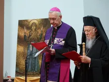 Archbishop Stanisław Gądecki with Bartholomew I of Constantinople in Warsaw, Poland, on March 29, 2022.