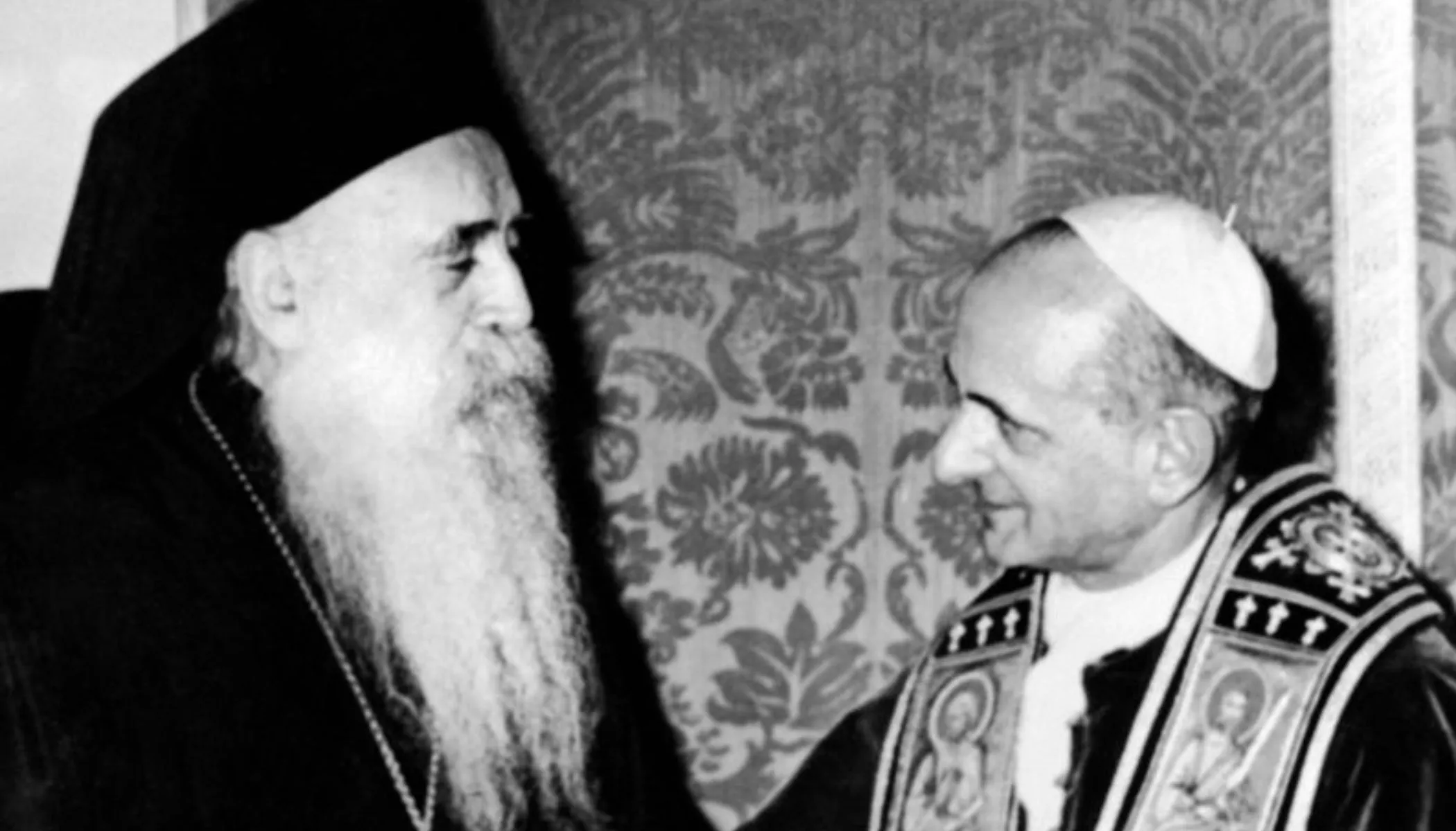 Pope Paul VI meets Orthodox Patriarch Athenagoras I at his residence of the apostolic delegation on Jan. 5, 1964. The meeting between the two church leaders ended a 900-year standoff between the Roman Catholic Church and the Orthodox Church.?w=200&h=150