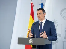 Pedro Sánchez, prime minister of Spain, speaks at a press conference in Madrid, April 13, 2021.