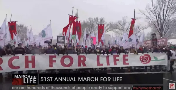 College students from Penn State lead the March for Life. EWTN