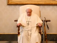 Pope Francis at his general audience in the library of the Apostolic Palace March 31, 2021.