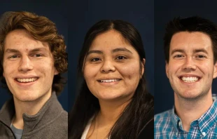 From left to right, Matthew Heidenreich, Amayrani Higueldo Sanchez, and Charlie McCullough. National Eucharistic Pilgrimage
