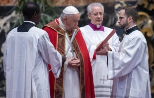 Pope Francis prayed for the repose of the souls of Pope Benedict XVI and the cardinals and bishops who died in the past year during a Mass in St. Peter's Basilica on Nov. 3, 2023. Credit: Daniel Ibanez/CNA