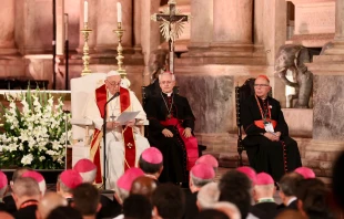 Pope Francis participates in vespers at Jerónimos Monastery in Portugal, Aug. 2, 2023. Credit: Daniel Ibañez/CNA