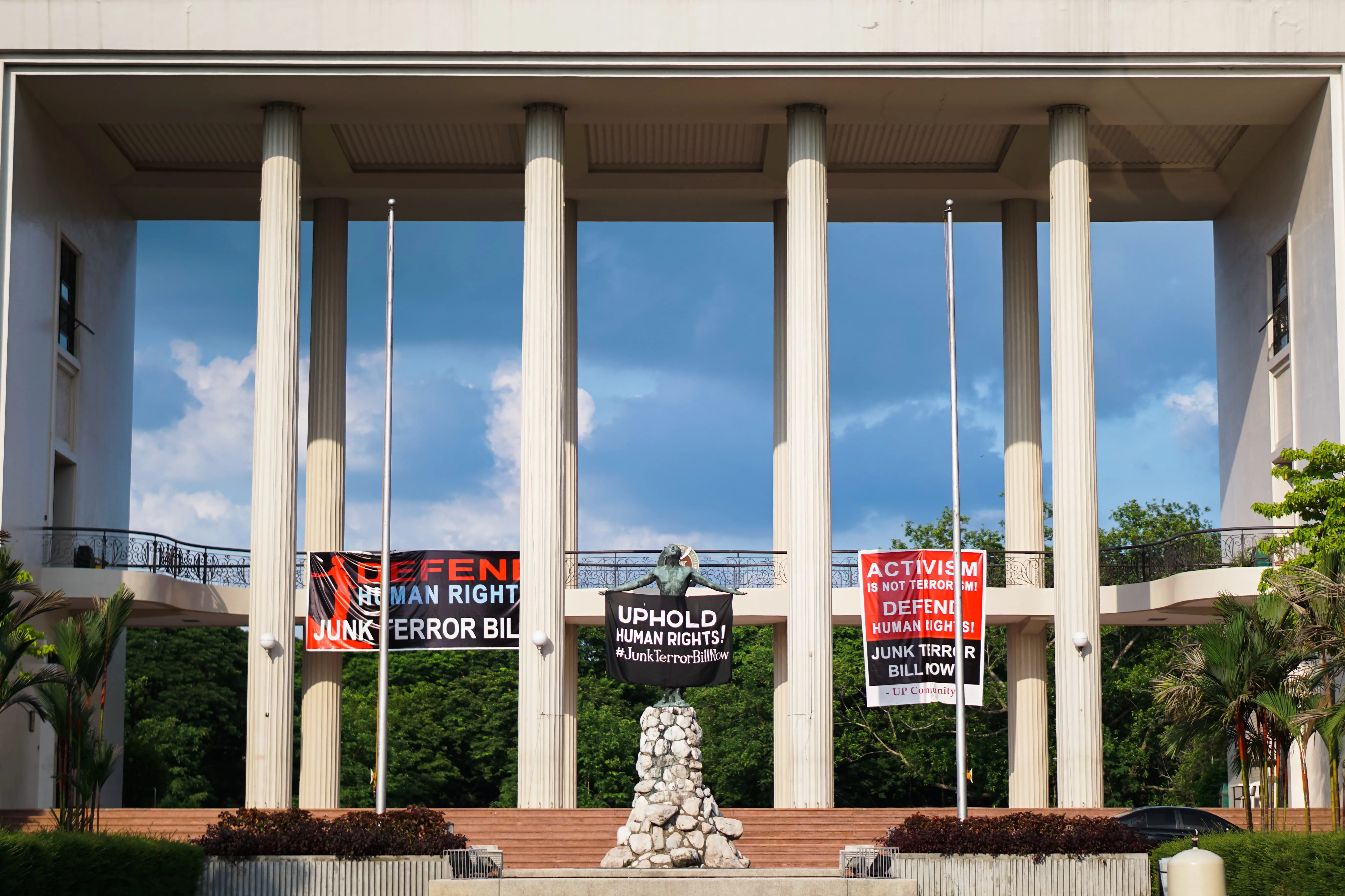 A display opposing the passage of the anti-terrorism law under which the nuns have been charged, at the University of the Philippines in Quezon City, June 17, 2020.?w=200&h=150