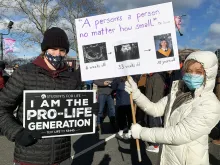 At the Jan. 23, 2021 Philadelphia March for Life, Luke Parlee and his mother Terry of Our Lady of Guadalupe Parish in Buckingham, Pennsylvania, displayed ultrasound images of his development at six and 33 weeks alongside his high school senior portrait.