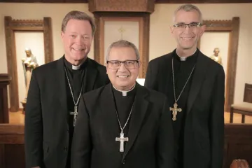 Philadelphia Auxiliary Bishops-elect Keith Chylinski, Efren Esmilla, and Christopher Cooke