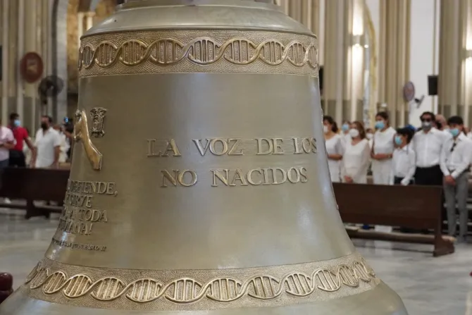 The ‘Voice of the Unborn’ bell arrives at the Cathedral of St. Peter the Apostle in Guayaquil, Ecuador
