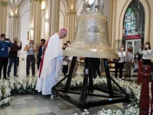 The ‘Voice of the Unborn’ bell arrives at the Cathedral of St. Peter the Apostle in Guayaquil, Ecuador.