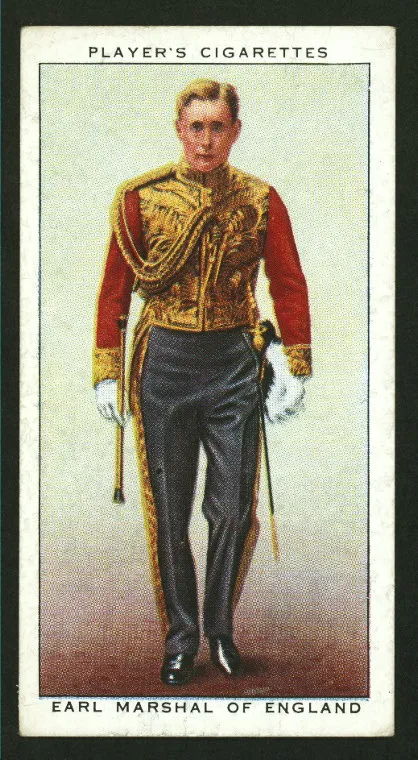 The 16th Duke of Norfolk, who organized Queen Elizabeth's coronation, was prominent enough in his day to merit a cigarette card. Photo courtesy of Wikimedia Commons