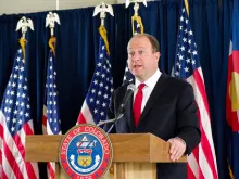 Colorado governor Jared Polis speaks at a press conference, June 11, 2020.
