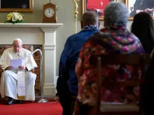 Pope Francis address representatives of Canada's indigenous peoples at the archbishop's residence in Québec City.