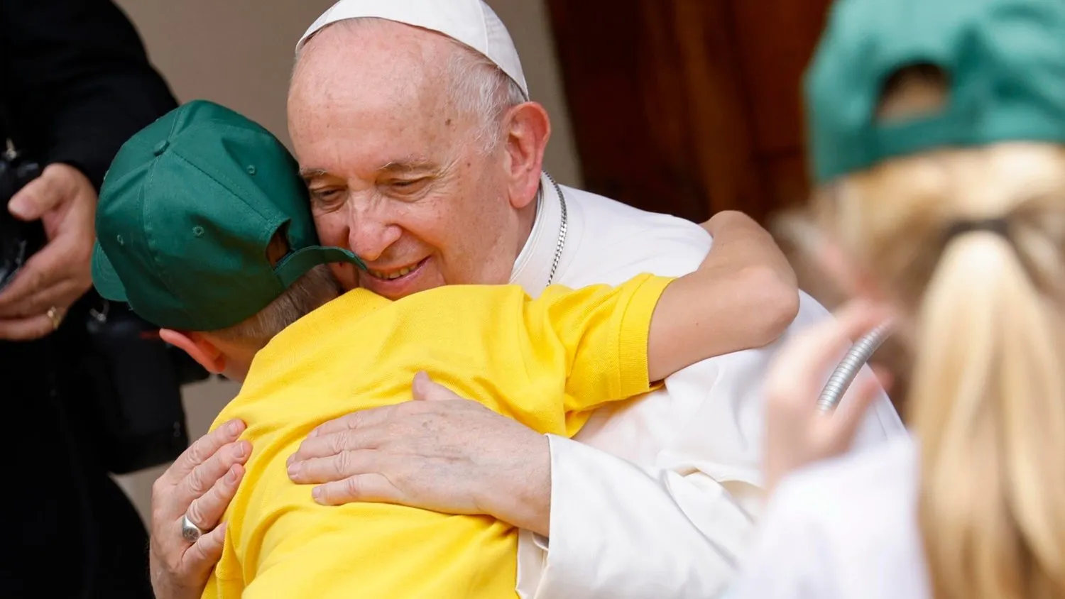 Pope Francis embraces a child during his meeting with participants in the Children's Train initiative at the Vatican on June 4, 2022.?w=200&h=150