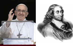 Pope Francis delivers his Angelus address on June 18, 2023/Portrait of Blaise Pascal. Vatican Media/Public domain