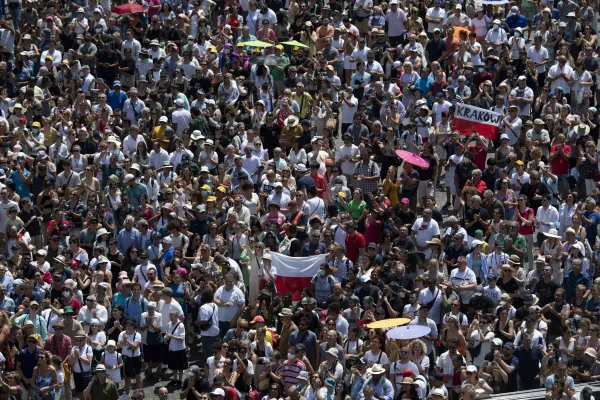 Thousands gather in St. Peter's Square in Rome on June 19, 2022, to hear Pope Francis' Angelus reflections. Vatican Media