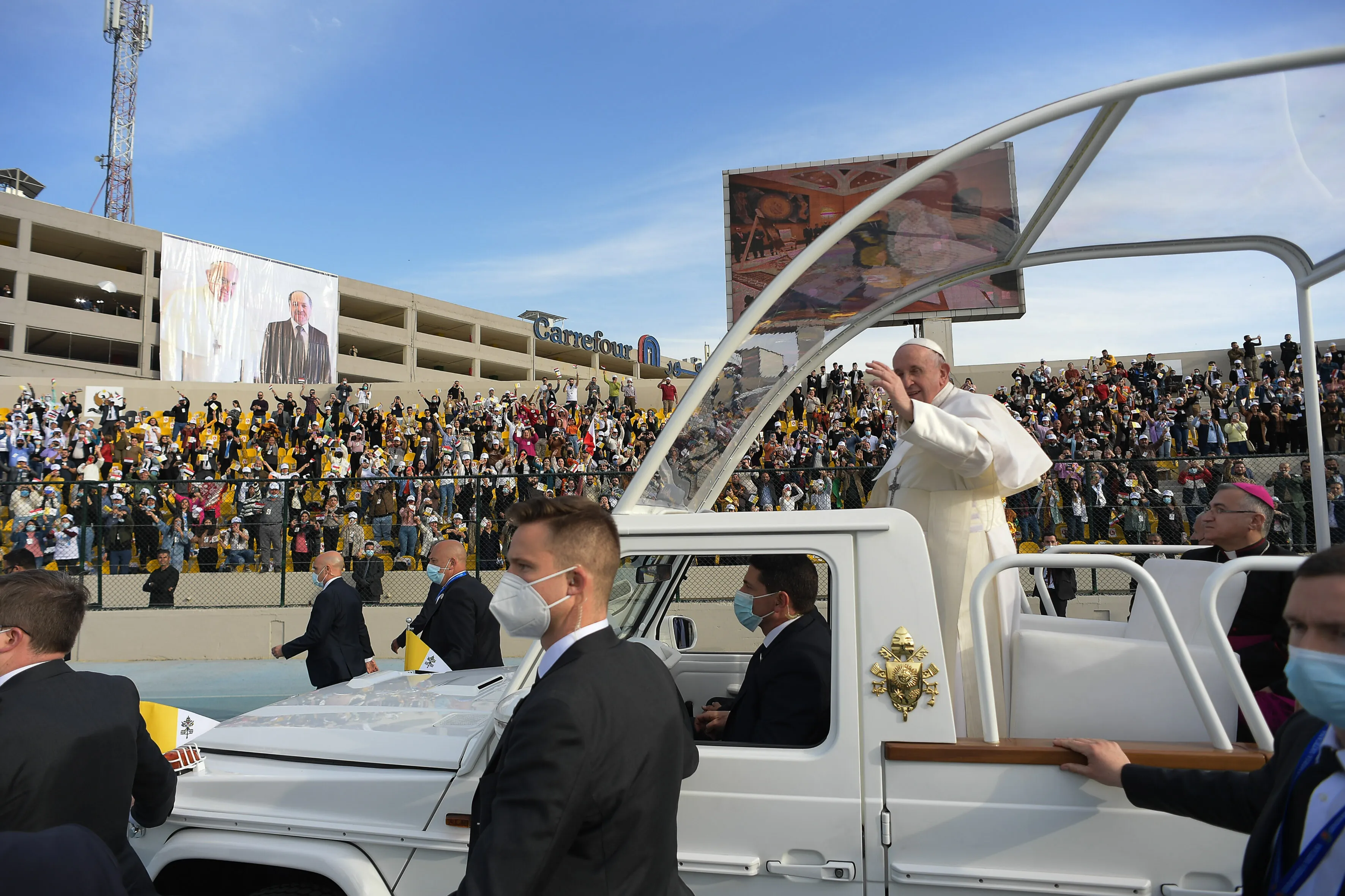 Pope Francis celebrates Mass in the Franso Hariri Stadium in Erbil, Iraq, March 7, 2021.?w=200&h=150