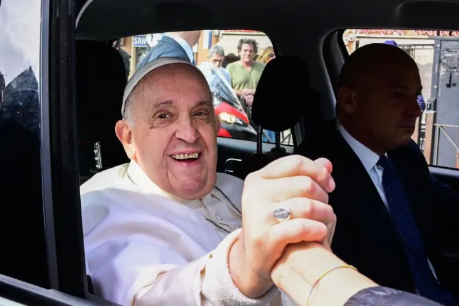 Pope Francis greeted the crowd gathered outside of the hospital after he was discharged on April 1, 2023.