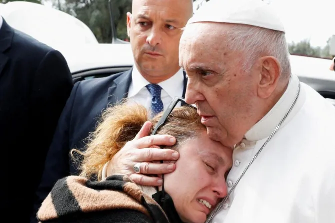 Pope Francis embraced a sobbing mother whose five-year-old daughter died in the hospital on the night of March 31, 2023.
