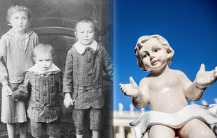 A young Benedict XVI and a statue of Baby Jesus. Daniel Ibañez/CNA