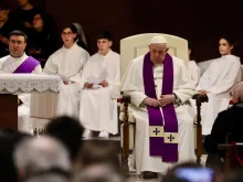 Pope Francis presides over a penitential service at St. Pius V Parish in Rome on March 8, 2024.
