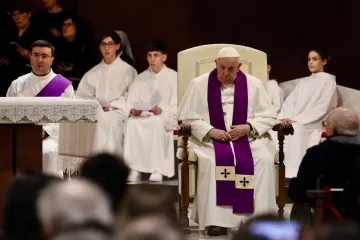 Pope Francis presides over a penitential service at St. Pius V Parish in Rome on March 8, 2024