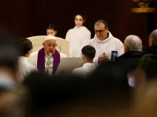 Pope Francis presides over a penitential service at St. Pius V Parish in Rome on March 8, 2024.