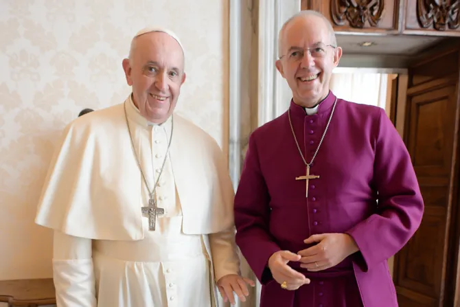 Pope Francis and the archbishop of Canterbury, Justin Welby, at the Vatican on Oct. 5, 2021.