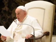 Pope Francis speaks at his Wednesday audience in Paul VI Hall on Nov. 29, 2023.