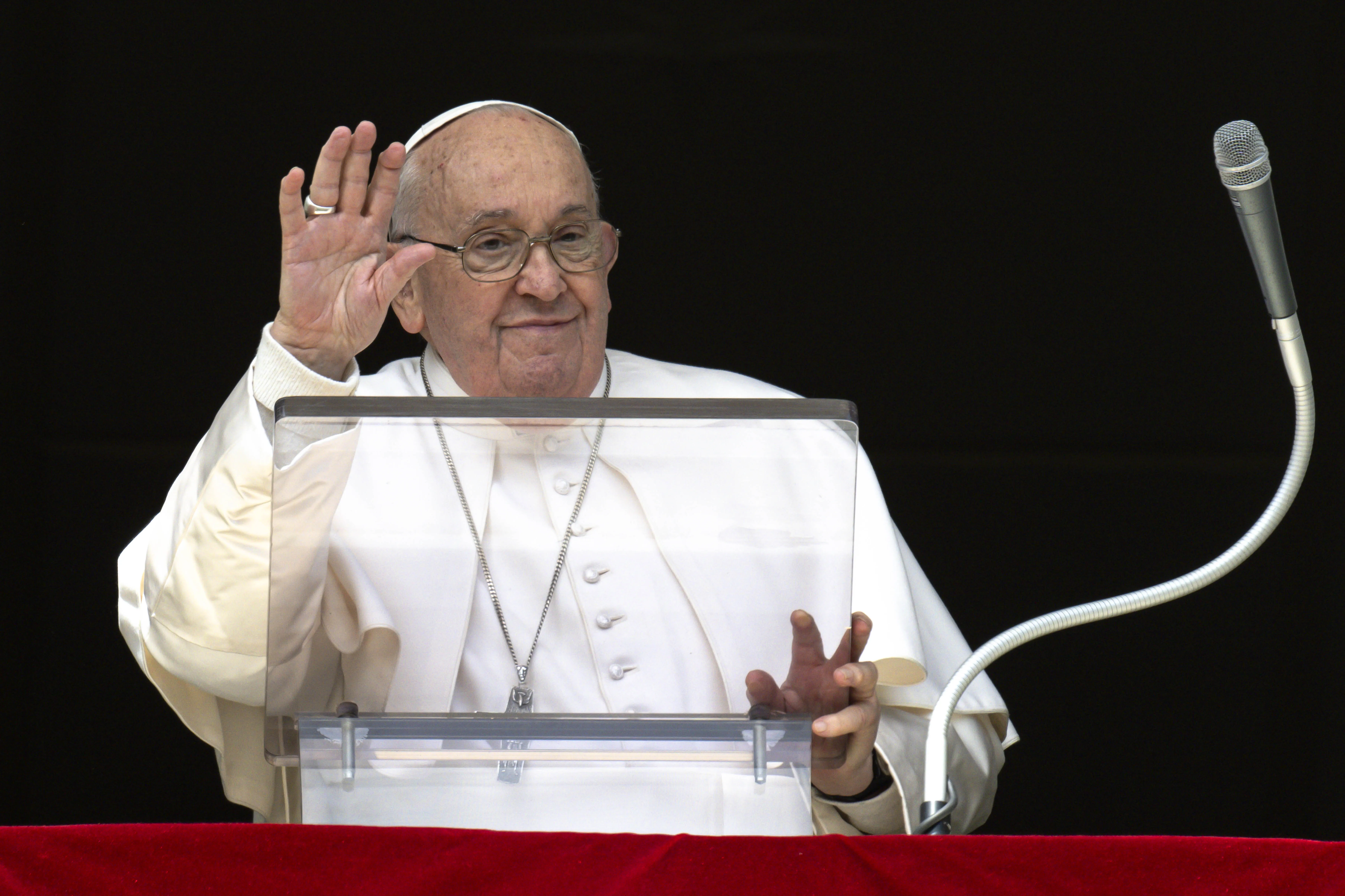 Pope Francis waves to pilgrims gathered in St. Peter’s Square during his Sunday Angelus on March 17, 2024.?w=200&h=150