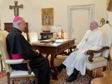 Archbishop Stanisław Gądecki meets with Pope Francis at the Vatican, March 28, 2022.