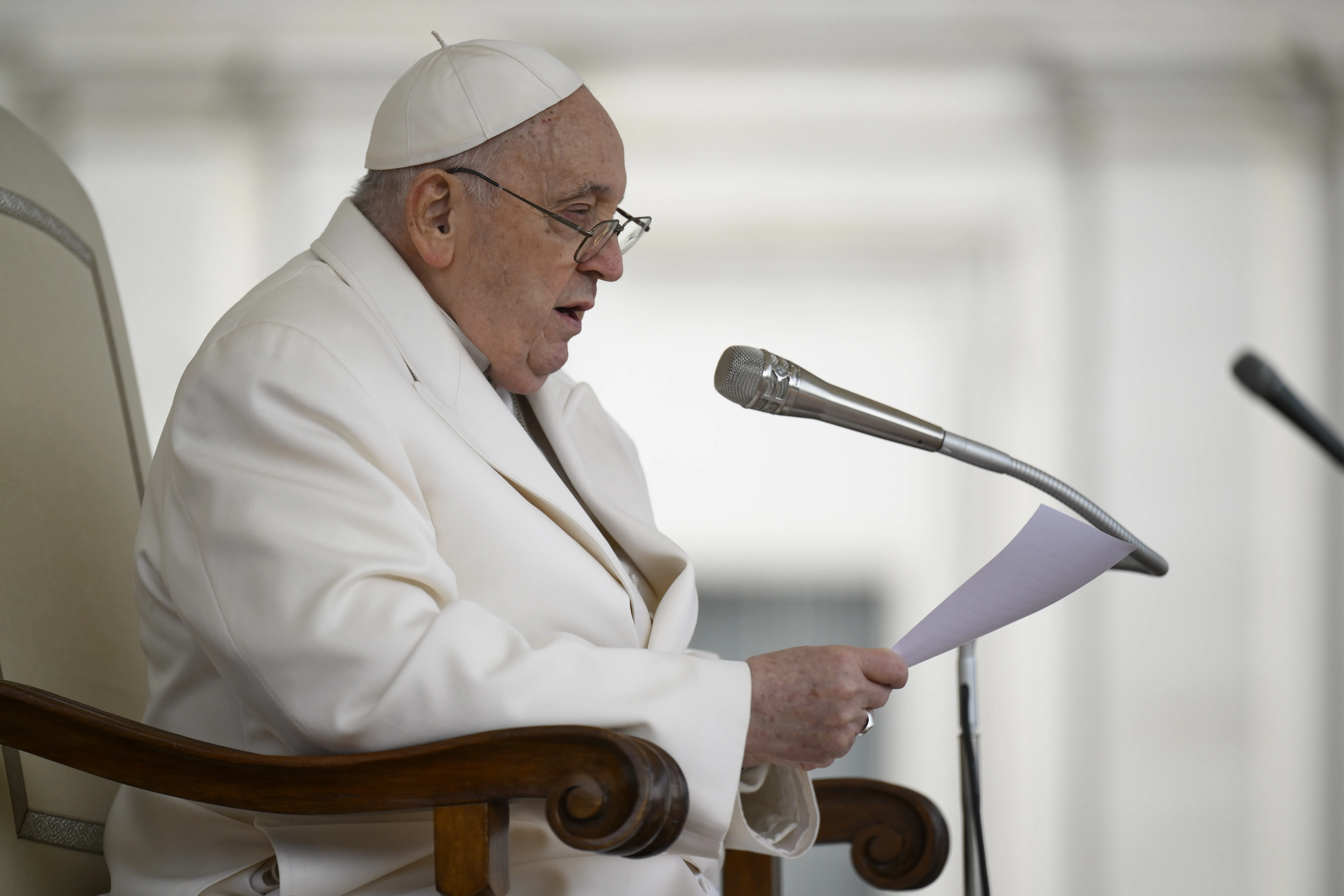 Pope Francis addresses pilgrims gathered in St. Peter’s Square for his Wednesday general audience on March 13, 2024.?w=200&h=150