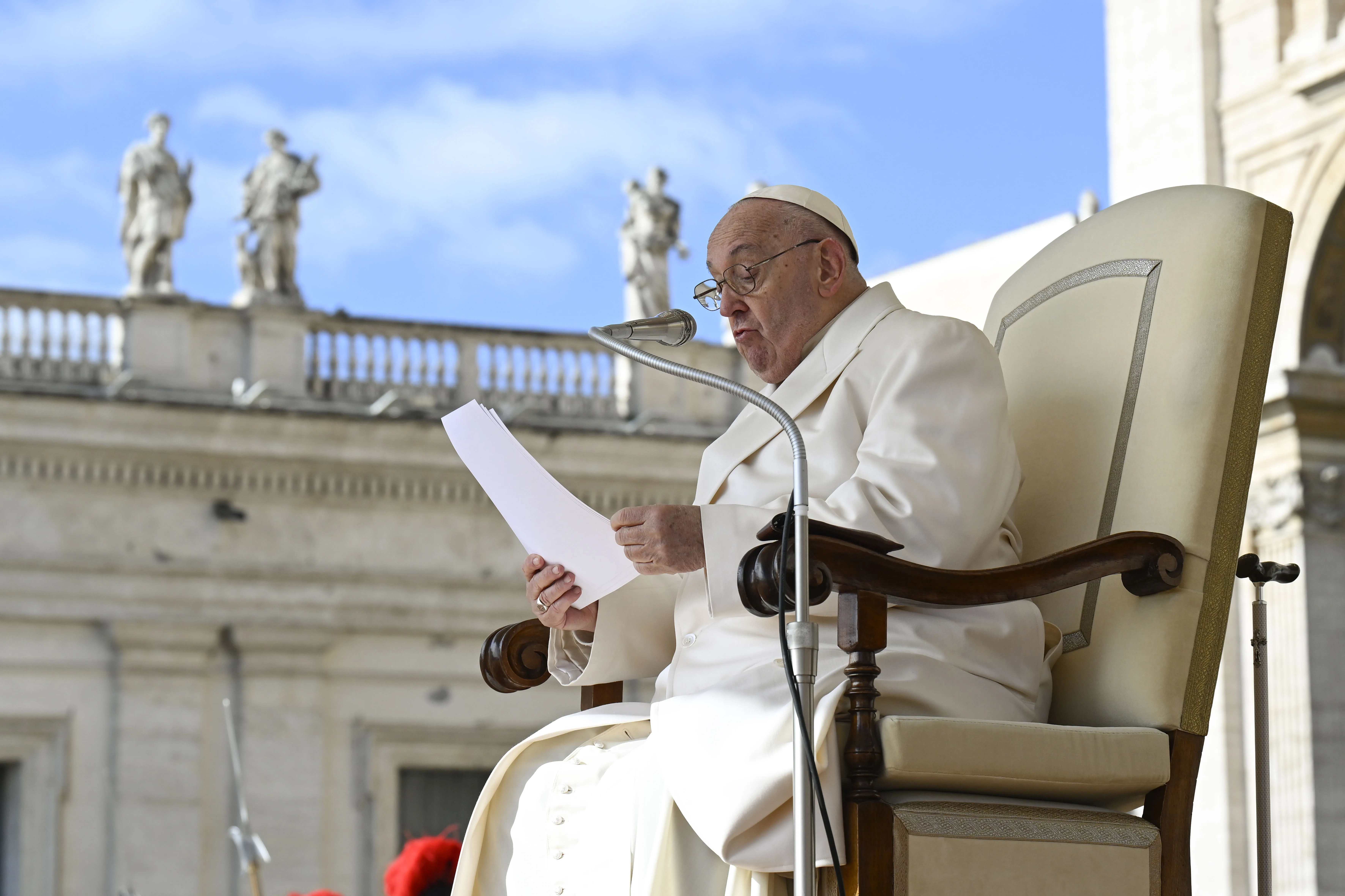 Pope Francis addresses pilgrims gathered in St. Peter’s Square at the Vatican for his Wednesday general audience on April 24, 2024.?w=200&h=150