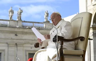 Pope Francis addresses pilgrims gathered in St. Peter’s Square at the Vatican for his Wednesday general audience on April 24, 2024. Credit: Vatican Media