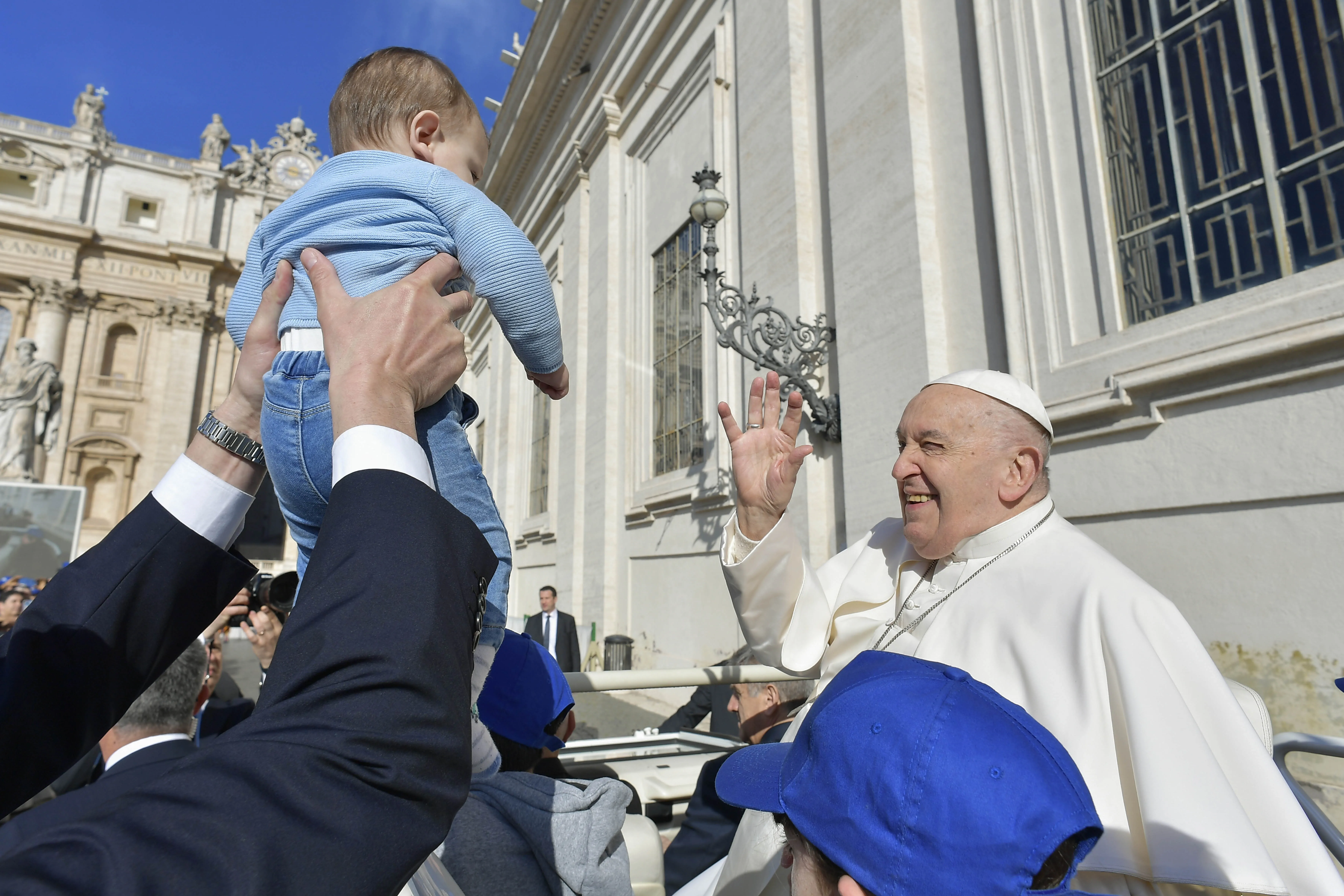 Pope Francis blesses a baby at his Wednesday general audience on March 20, 2024, in St. Peter’s Square at the Vatican.?w=200&h=150